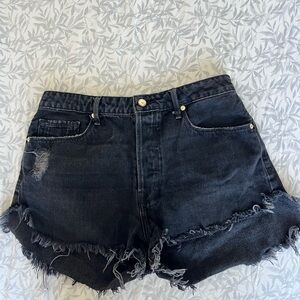 Good American Black Frayed Denim Shorts - W28